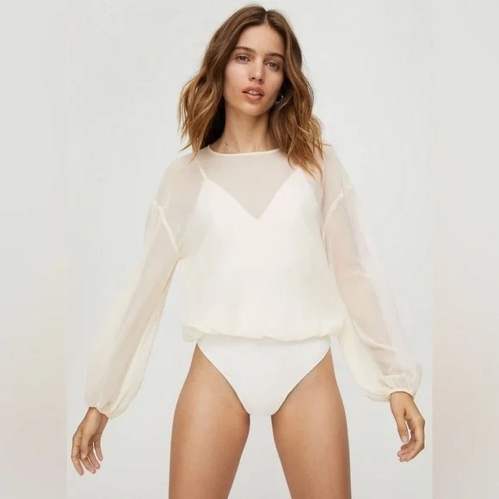 Aritzia Cream Sheer Long Sleeve Bodysuit